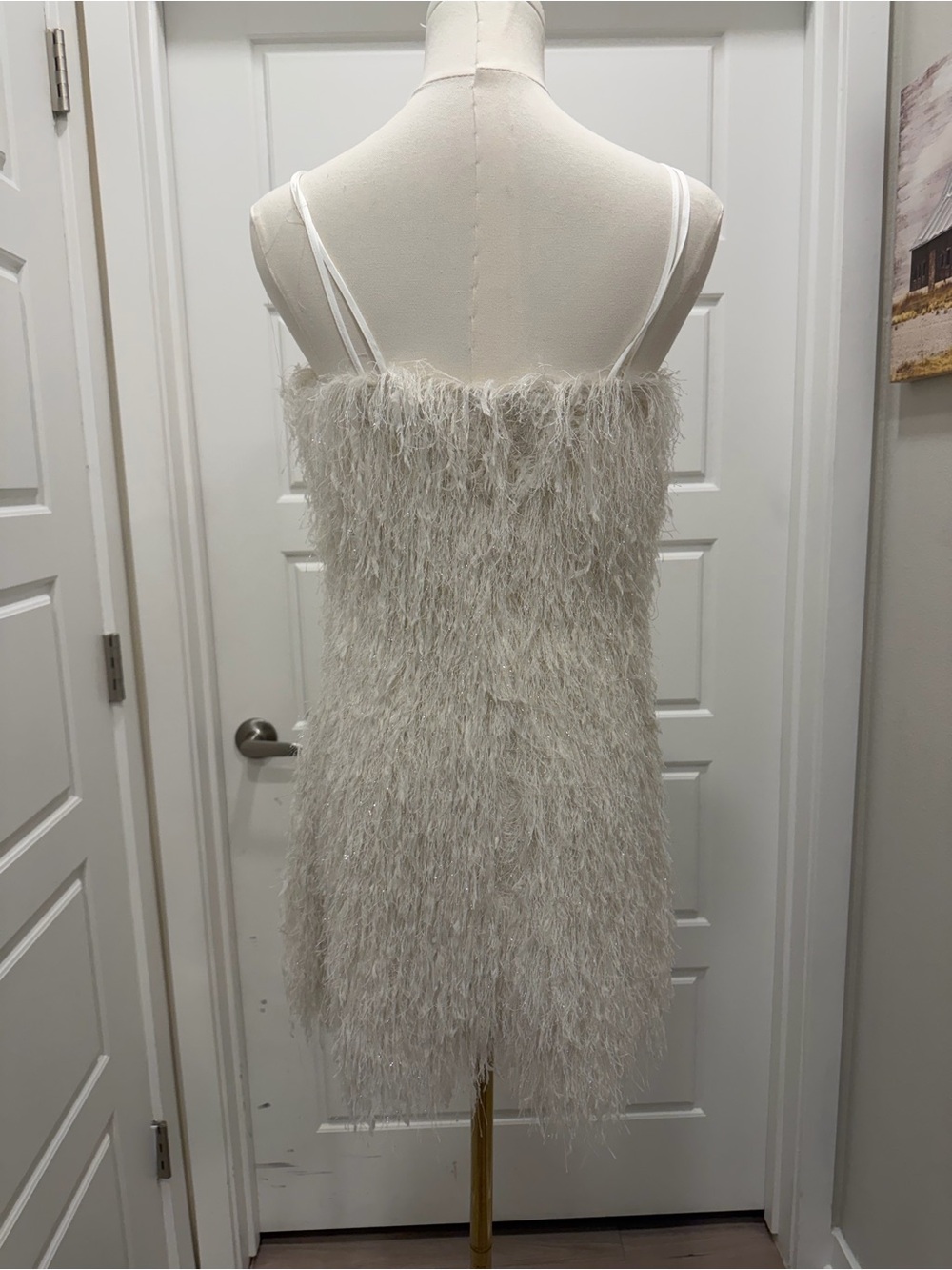 ZARA ZW COLLECTION GLAMOUR WHITE FRINGED MINI DRESS WITH METALLIC THREAD NWT - Picture 5 of 6